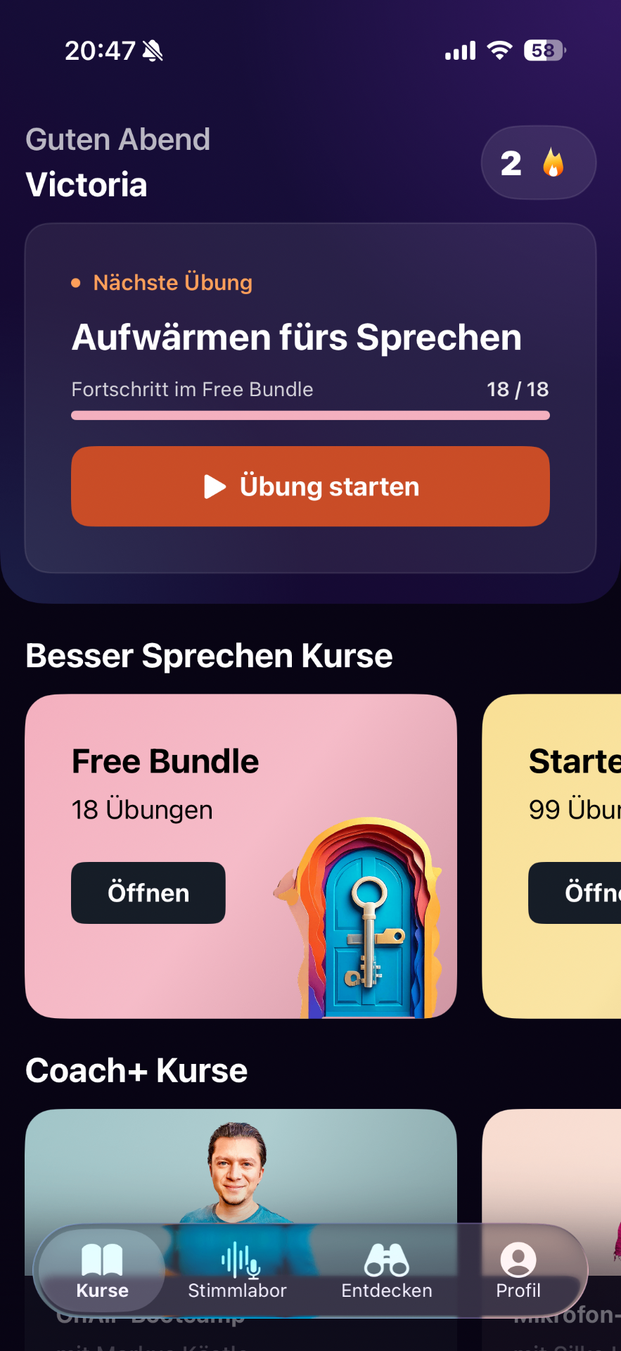 Besser Sprechen App — Startseite mit Bundles